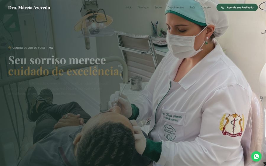 Página inicial do site da Dra. Márcia Azevedo, dentista em Juiz de Fora