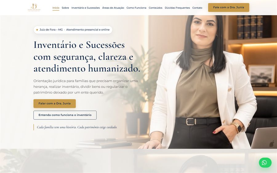 Página inicial do site de Junia Dourado Advocacia